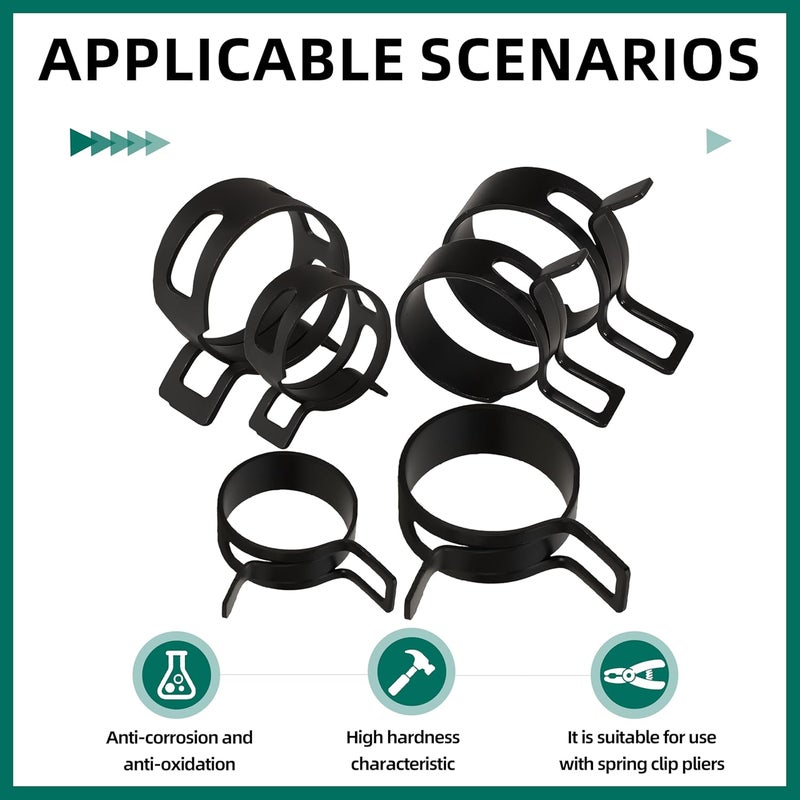 Riyhch 227pcs 6-38mm Spring Band Hose Clamp Assortment Kit with Swivel Flat Band Fuel Hose Clamp Plier,28 Sizes Spring Hose Clip Fuel Line Silicone Vacuum Hose Pipe Clamp, Air Hose Tube Water Pipe Fasteners - Image 3